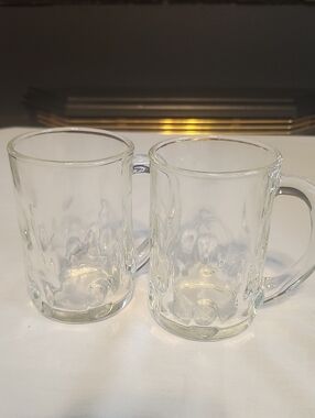 Vintage ANCHOR HOCKING Clear Thumbprint Glass - Rootbeer/Beer Mugs - Set Of 2